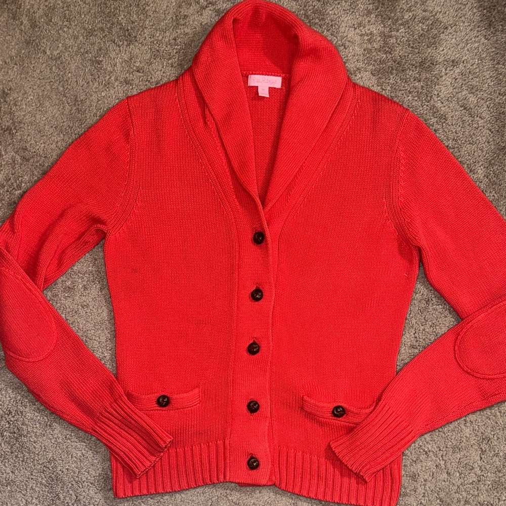 Lilly Pulitzer Bright Red Shawl Collar Button Cardigan
